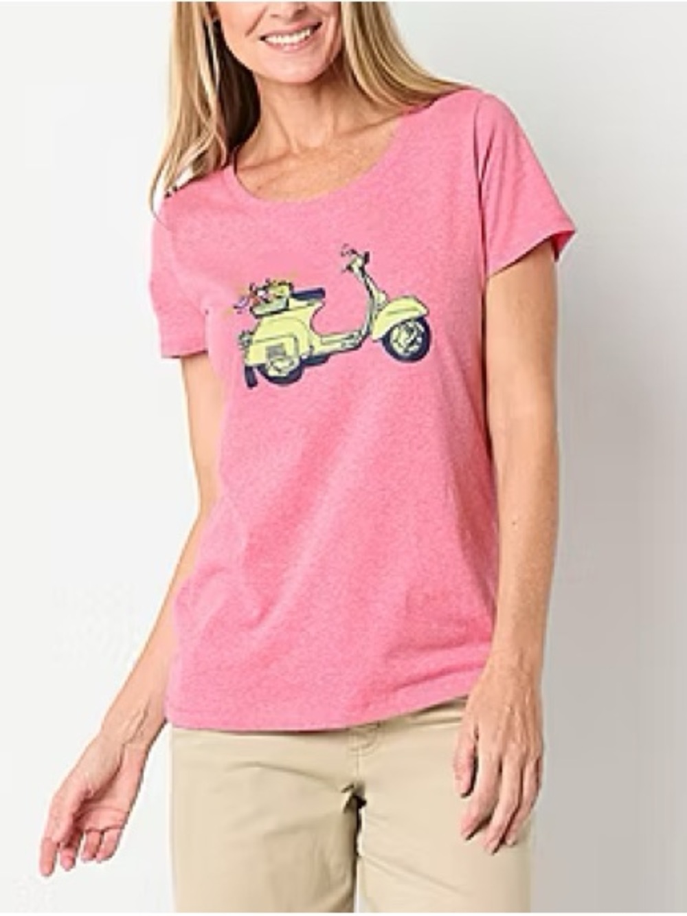 St. John’s Bay NWT Scooter Graphic Tee XL Pink Heather Short Sleeve Crew Neck